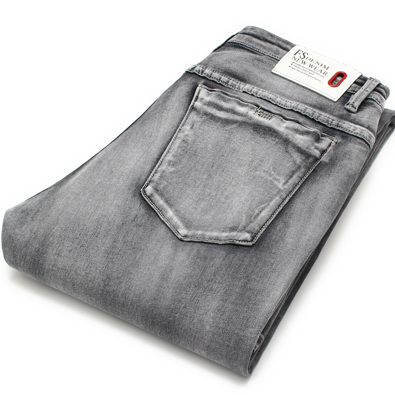 

Men's Jeans Men 2021 Summer Strech Business Casual Straight Slim Fit Light Grey Denim Pants Trousers Classic Cowboys, 312