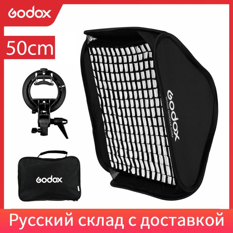 

Godox Ajustable 50 x 50cm 20" * 20" Flash Softbox + S type Bracket+Honeycomb Grid Mount Kit for Flash Speedlite Studio Shooting