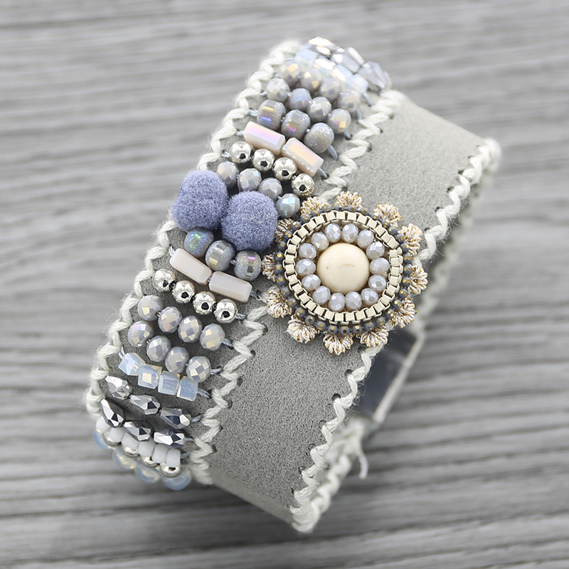 

Strathspey Vintage Leather Bracelet For Women 2020 Boho Crystal Beaded Bracelet Flower wide ethnic jewelry