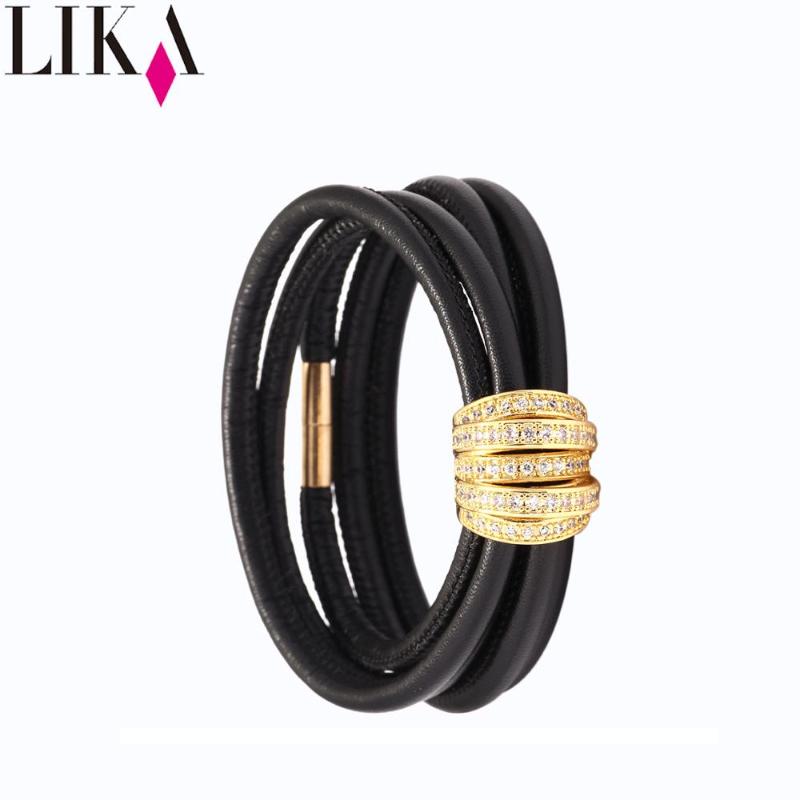 

Charm Bracelets LIKA Fashion Lady Copper Bracelet Street Clap Multilayer Leather Women Boutique Party Accessories Jewelry