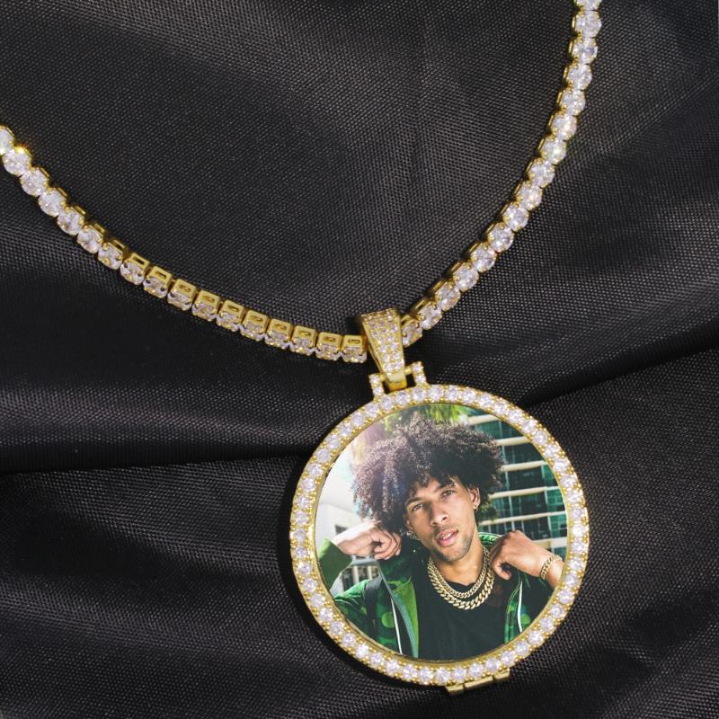 

Custom Made Baby Photo Medallions Pendant Necklace & 3mm Cuban Chain Gold Color Iced Out CZ Men's Hip hop Jewelry Family Gift, Silver