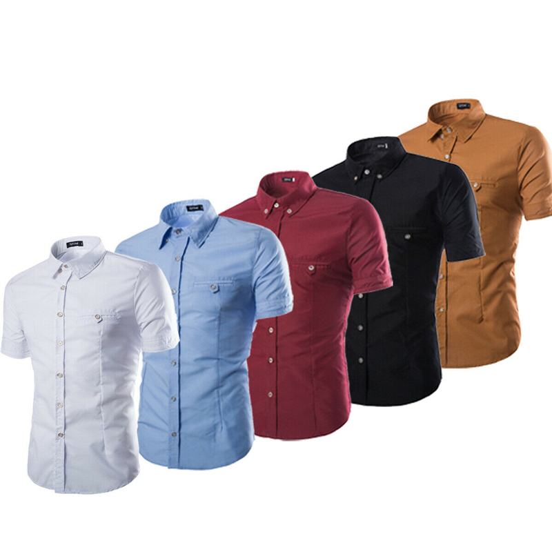 

Men's Luxury Casual Formal Shirt Short Sleeve Slim Fit Business Shirts Top, Black