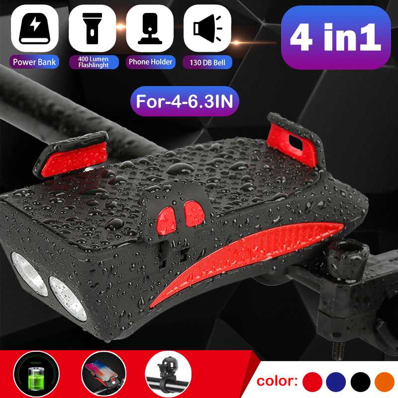 

Bike Light Rainproof USB Rechargeable 4 In 1 2000mA Power Bank USB Mobile Phone Charging Holder Bracket For Bicycle Light