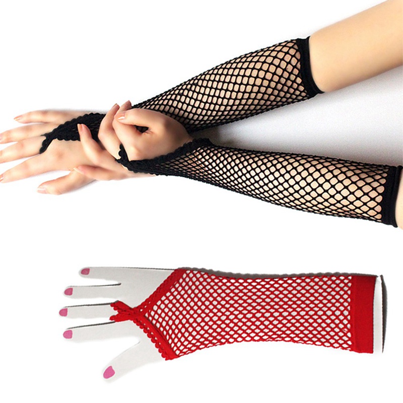 

1PC Women Solid Finger Gloves Sexy Party Girl Lace Mittens Net Breathable Performance Dance Long Gloves Mesh Fishnet