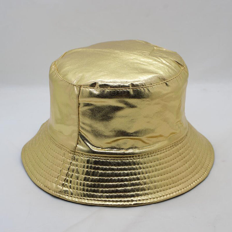 

silver golden bucket hat two sides wear canvas fishing hat hip hop street fashion panama