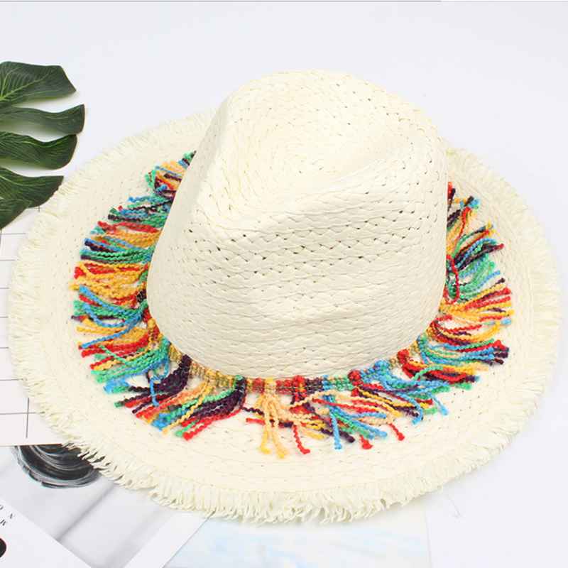 

WZCX 2020 New Colorful Tassel Korean Version Women Beach Hat Casual Tide Adjustable Visor Summer Straw Hat Adult Cap, Picture color