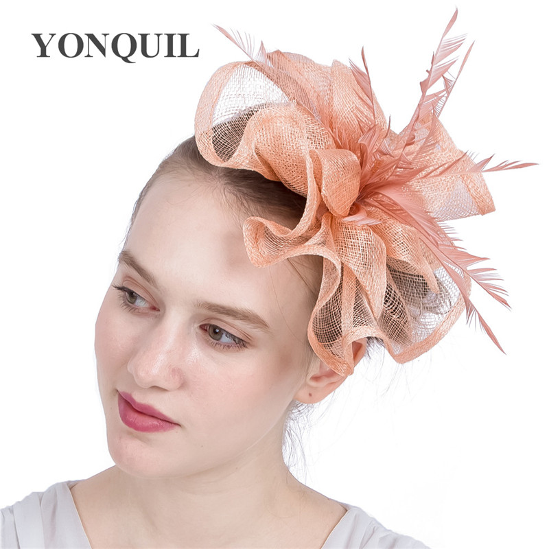 

New design 21 colors liene Fascinator hats women ladies royal wedding party feather fasciantor headpiece with hair clips pins SYF134