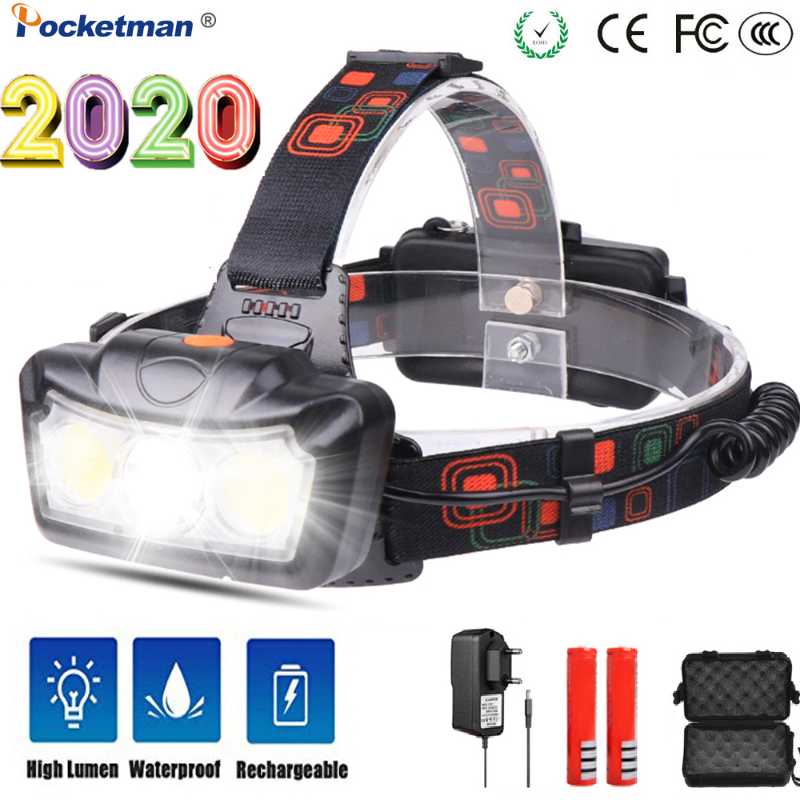 

Outdoor camping Portable Super Bright T6+COB LED Headlamp Powerfull headlight Use rechargeable 2*18650 battery for camping