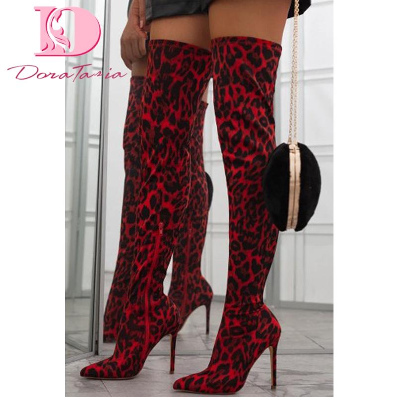 

DoraTasia Big Size 34-43 Female Over The Knee Boots Pointed Toe Thin High Heels Thigh High Heels Boots Women Sexy Shoes Woman, Red