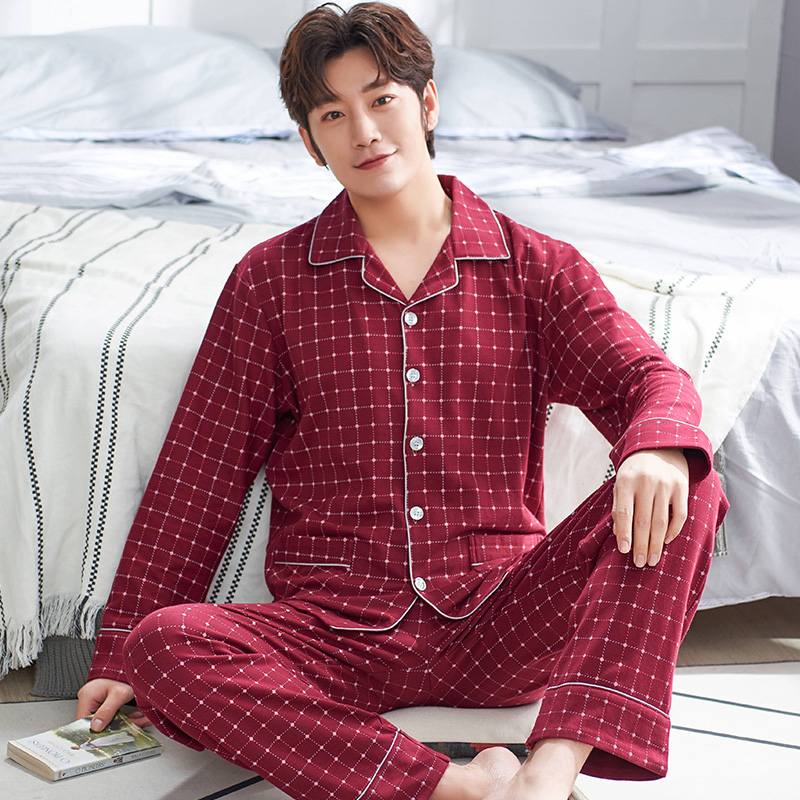 

Spring Cotton Men Pajamas Set Striped Pyjamas Mens Long Sleeve Turn-down Collar Sleepwear Plus Size 3XL Male Leisure Nightwear, Ysx6918
