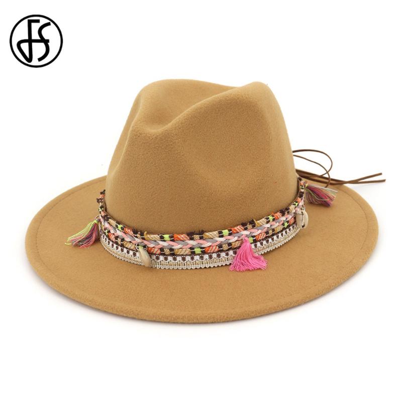 

FS Wide Brim Wool Felt Hats Men Women Jazz Fedora Hat Panama Style Cowboy Trilby Party Formal Dress Hat Green Pink Black Hats, Wine red