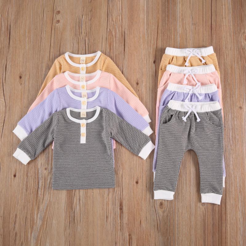 

2020 Autumn 0-24M Infant Baby Boy Girl Casual Clothing Mesh printing Button Long Sleeve Top +Long pants Soft Cotton 2pcs Set