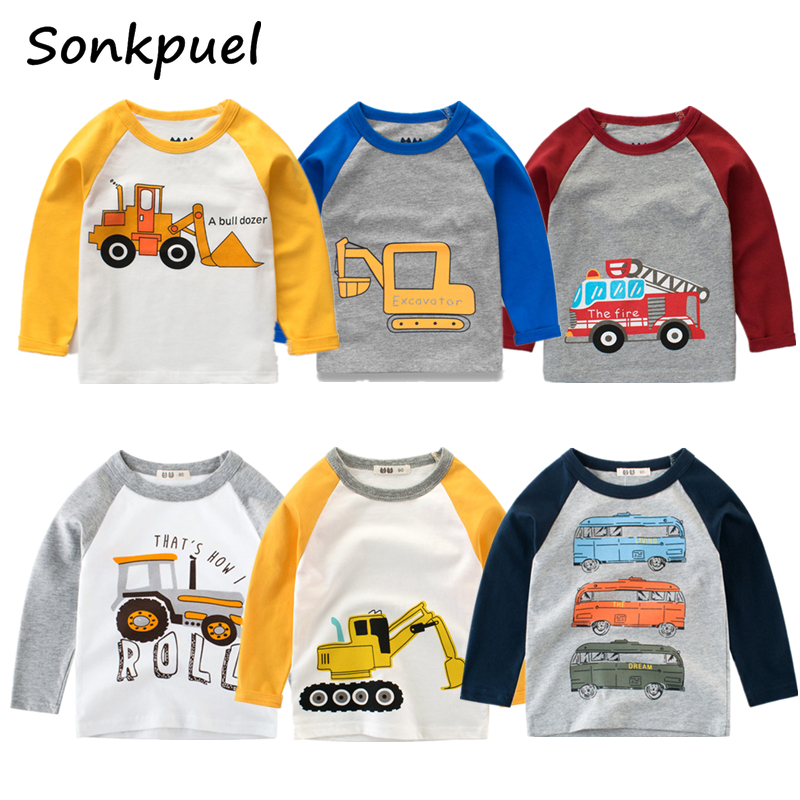 

Kids Boys T-shirts Baby Long Sleeve Excavator Tops Children Autumn Solid Cotton Sweatshirt 2 3 4 5 6 7 8 Years Boy Girl T Shirts, By3107