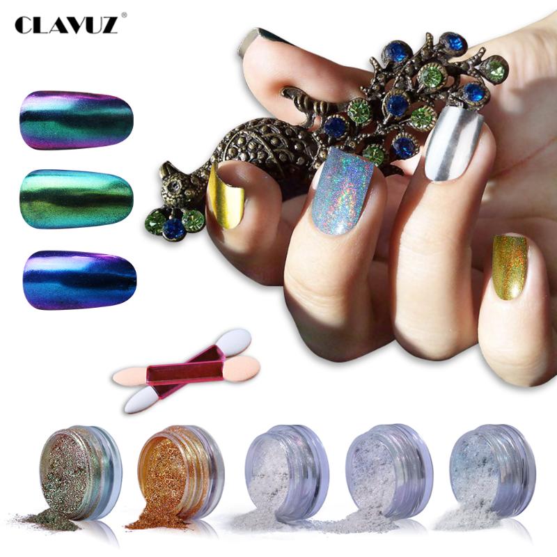 

CLAVUZ 2g Magic Mirror Chrome Glitter Powder Metallic Nail Powder Manicure Pigments with Sponge Stick Nail Art Tools Kit