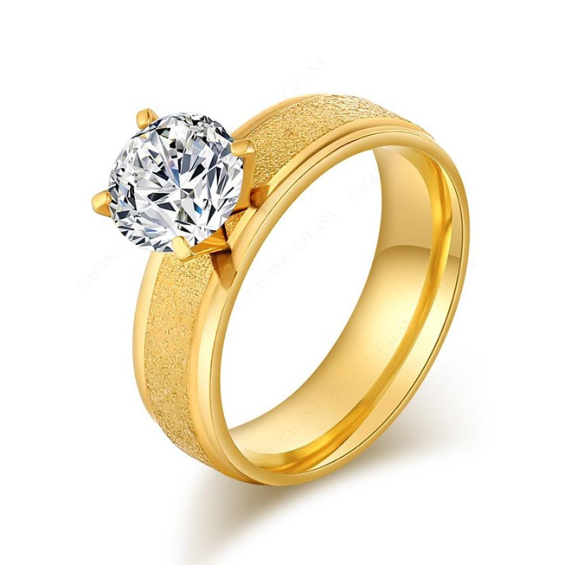 

Fashionable exquisite ring 6MM gold frosted zircon pair ring titanium steel tail men and women wholesale