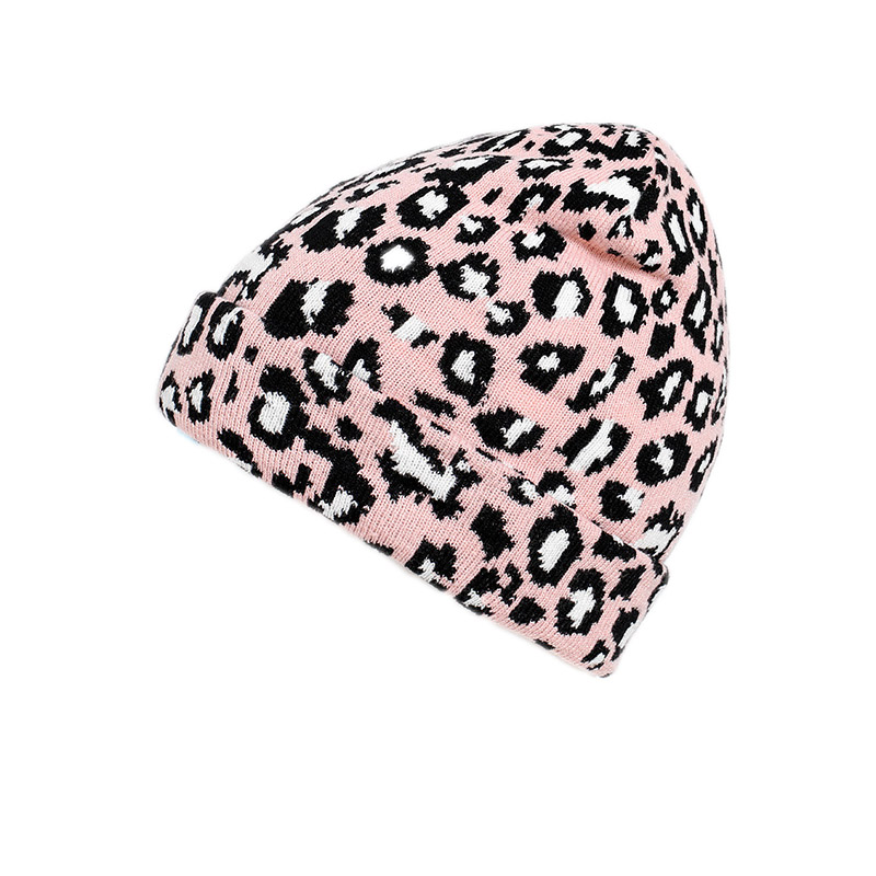 

Beanie/Skull Caps Knitted Hat Autumn Winter Fashion Leopard Grain Wool Cap Women's And Men's Outdoor Thicken Windproof Keep Warm Hats TG0138, Pink black