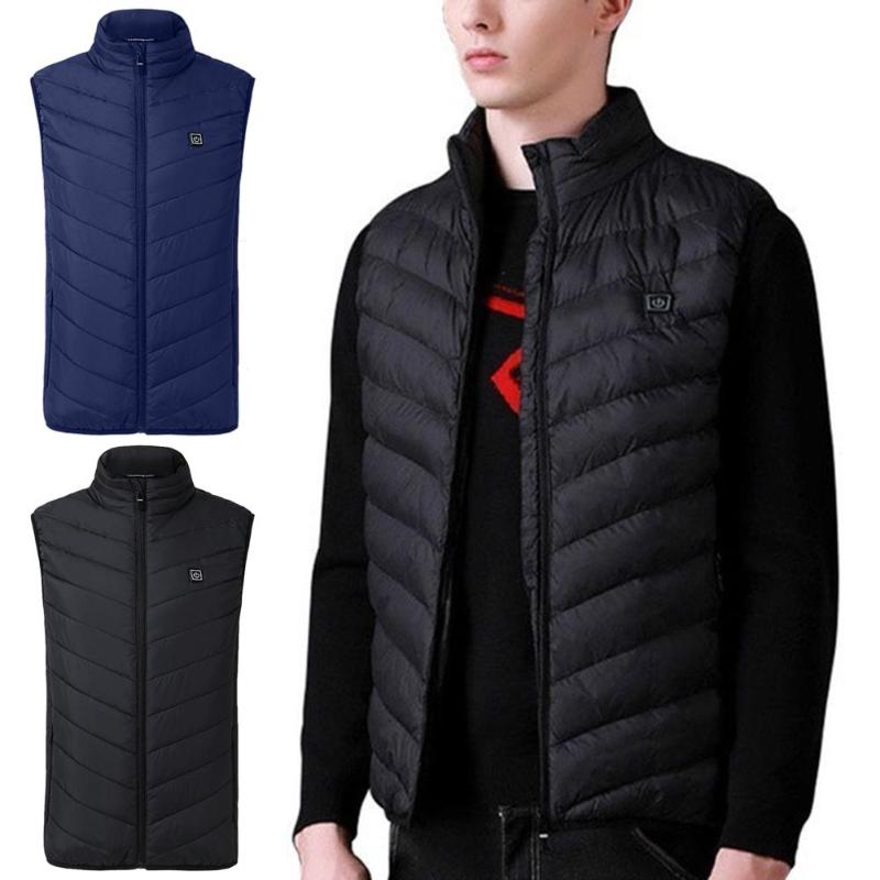 

Winter Men Electric Heated Warm Vest Rechargeable Sleeveless Waistcoat Jacket for Women and Men Keeping Warm, Navy blue m