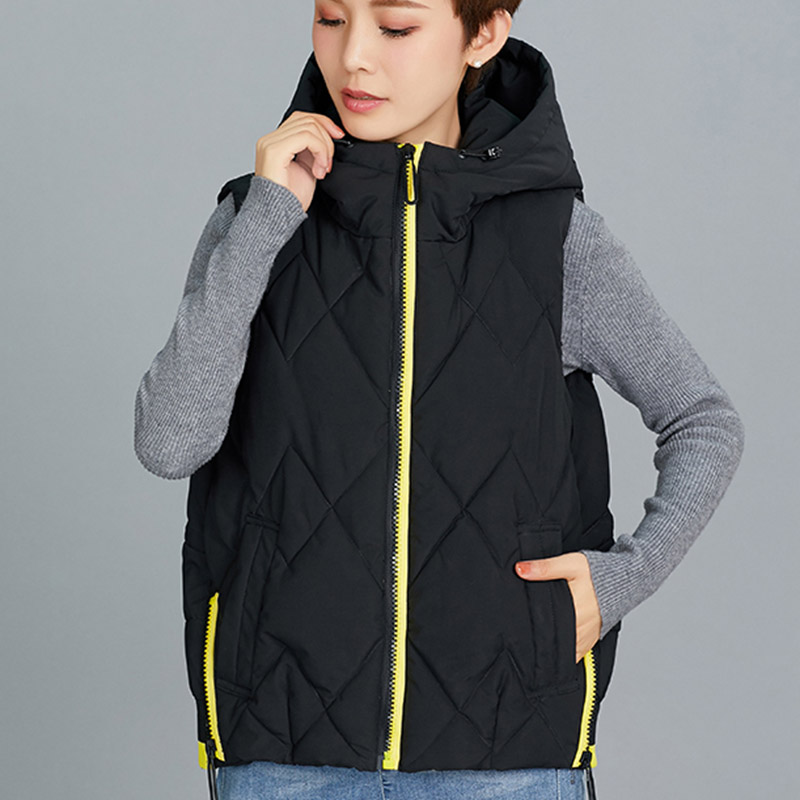 

2020 new Women vest Autumn Winter soft casual padded warm patchwork sleeveless waistcoat jacket for women size -XL, Black-beige