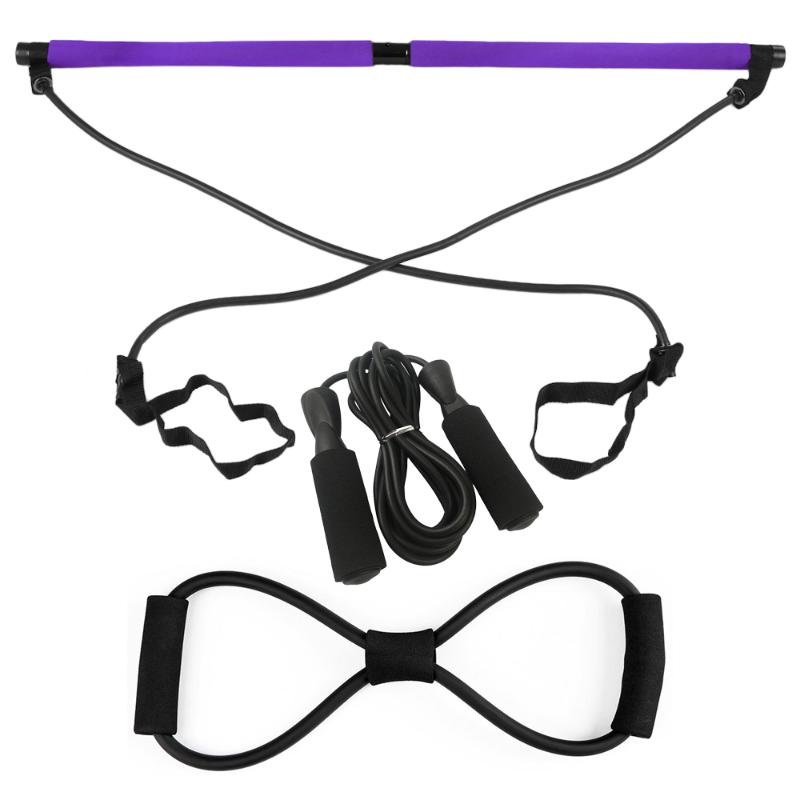

Portable Bar Kit Muscle Toning Bar w/ 8 Shaped Resistance Bands 2.8M Adjustable Jump Rope Home Gym Exercise Fitness Body Workout
