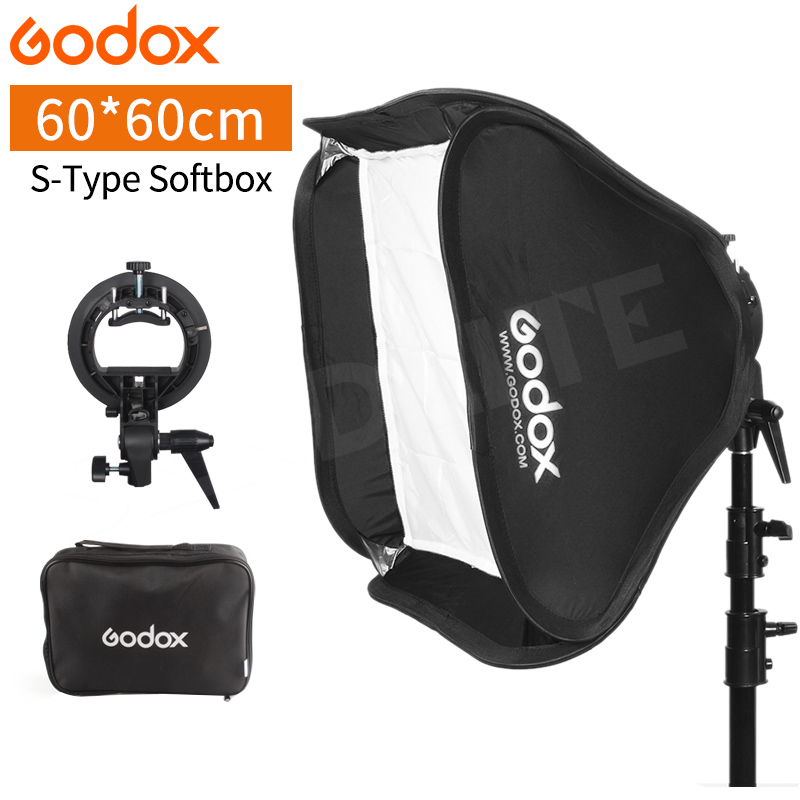 

GODOX 60 x 60cm 24 * 24inch Foldable Softbox Kit with S Type Bracket Stable Bowens Flash Bracket Mount for Camera Flashes