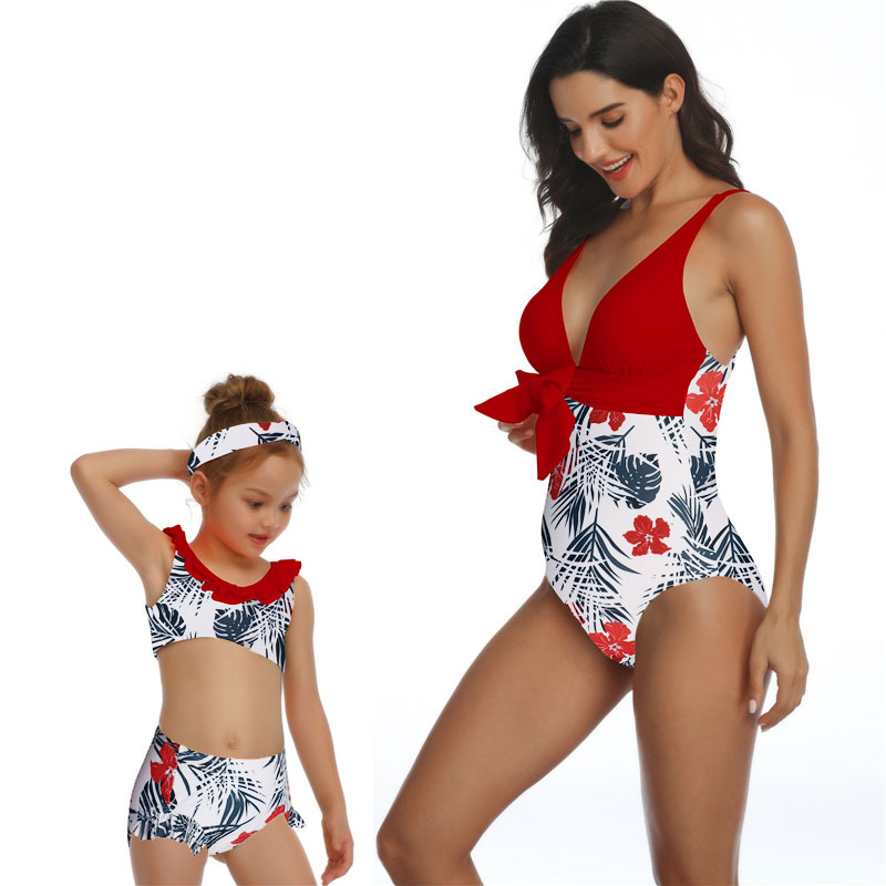 

2019 Family Matching Swimwear Mom Daughter Swimsuit Mother Daughter Bikini Bathing Suit Swimwear Kids Family Matching Outfits, As the picture5