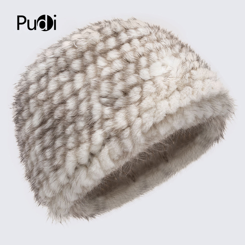 

Pudi HF7037 The new women winter caps fur hat real knitting hat comfortable warm 3 color optional, Black