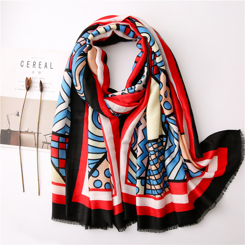 

Ethnic style dustproof beach towel Winter cotton and linen scarf women sunscreen silk Scarves fashion Polychromatic print shawl
