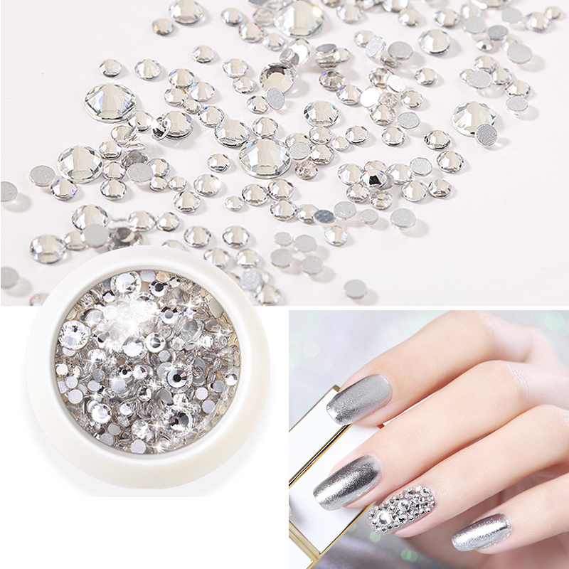 

RIKONKA 1Box Nail Gems Rhinestones Mixed Size Nail Art Diamond Decorations 3D DIY Crystal Holographic Glass Jewelry