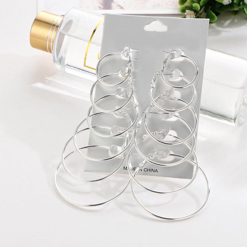 

Gold Circle Big Vintage Ear Clip Stud Earrings Hoop Silver 6pairs/set