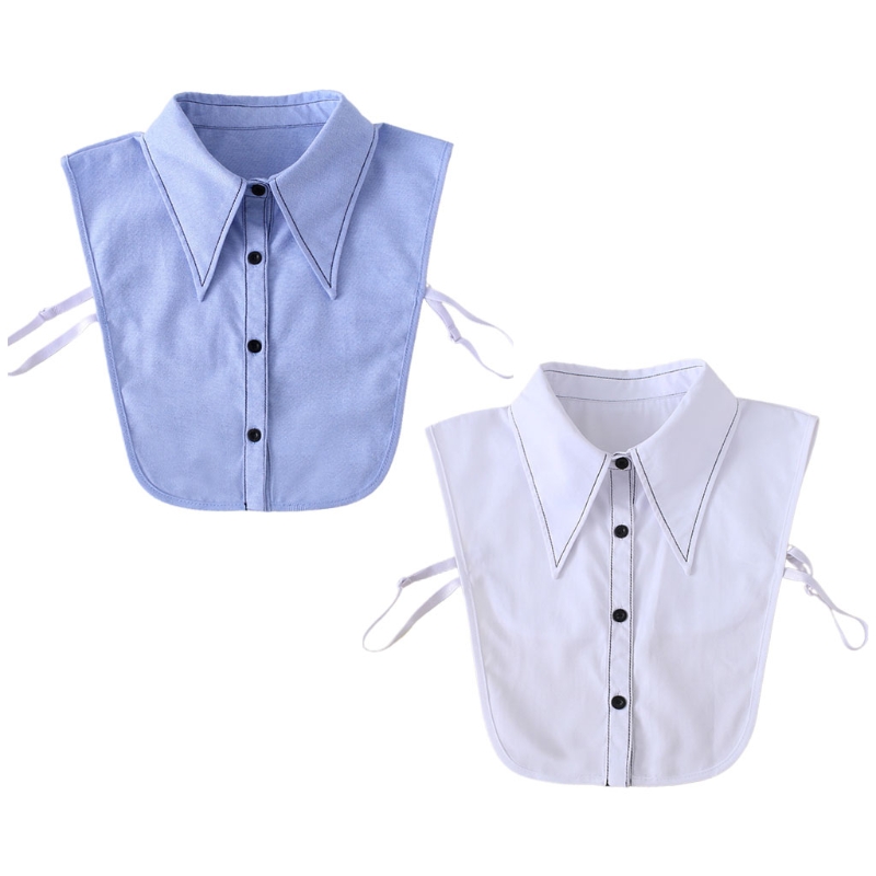 

Women Winter Sweater Decorative False Fake Collar Embroidery Black Trimming Detachable Lapel Half-Shirt Blouse Office Lady Cloth