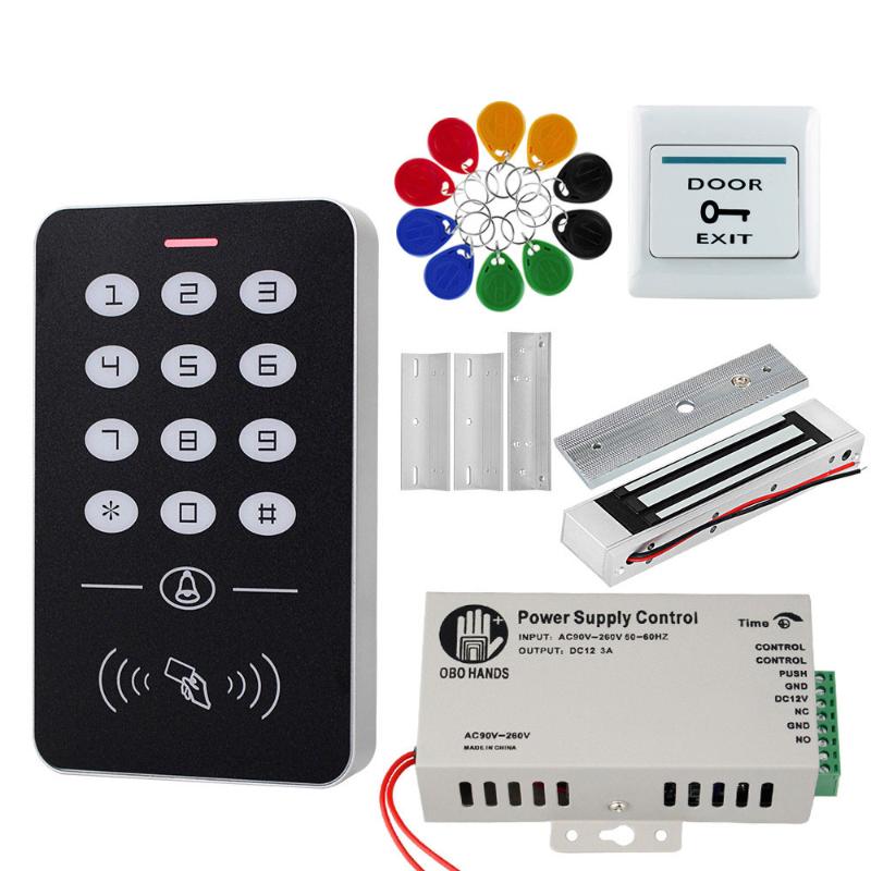

RFID Access Control System Kit Frame Glass Door Set+Electric 180KG Magnetic Lock+10 Keytab+Power Supply+Exit Button-A1
