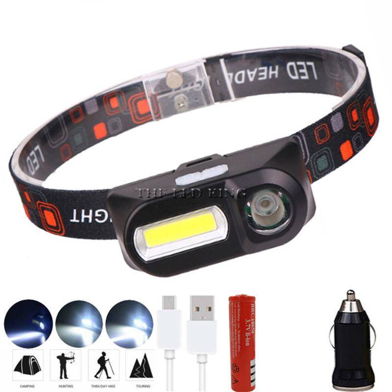 

Headlamps Headlamp USB Rechargeable XPE+COB Headlight Head Lamp Light 6 Mode Torch Led 18650 Battery Lantern On Forehead