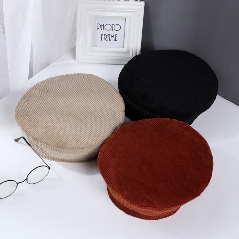 

Hot Harajuku Corduroy Beret Hats Women Girl's Vintage Artist Painter Hat Winter Autumn Embroidery K Wool Octagonal cap adjust, Black