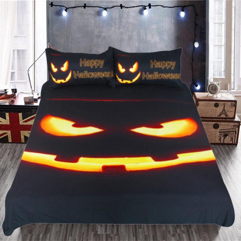 

Bedding Sets Halloween Set 3D Pumpkin Lantern Duvet Cover Black Quilt Fashion Bedclothes With Pillowcase Home Textiles, As pic