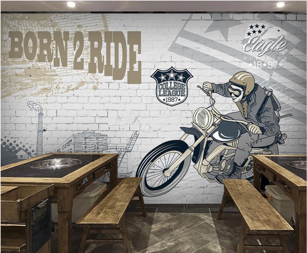 

3d wallpaper custom photo mural Motorcycle graffiti brick wall background home decor 3d wall murals wallpaper for living room, Non-woven wallpaper