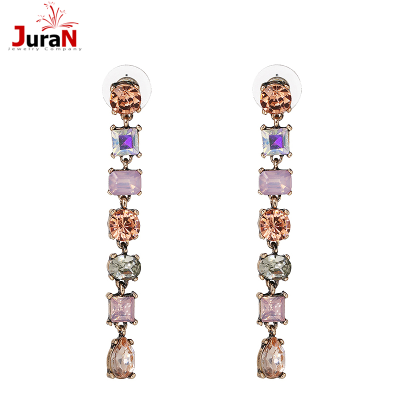 

JURAN 2020 New Classic Stud Long Full Crystal Drop Earrings for Woman Pink Party Earrings High Quality 2 Colors Wholesale D3504