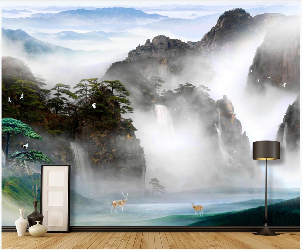 

wall paper 3 d custom photo mural Chinese wonderland cloud mountain landscape home decor photo wallpaper in the living room, Non woven wallpaper