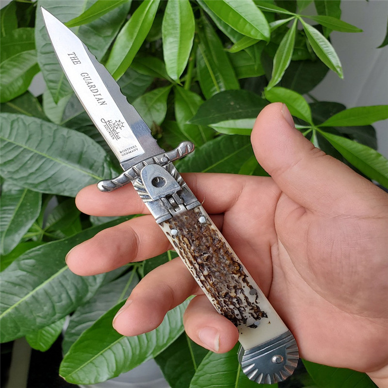 

Italian Mafia Godfather Automatic Folding knife D2 Blade Imitation Antler Handle Pocket Knives Army Tactical Quickly Open EDC Tools