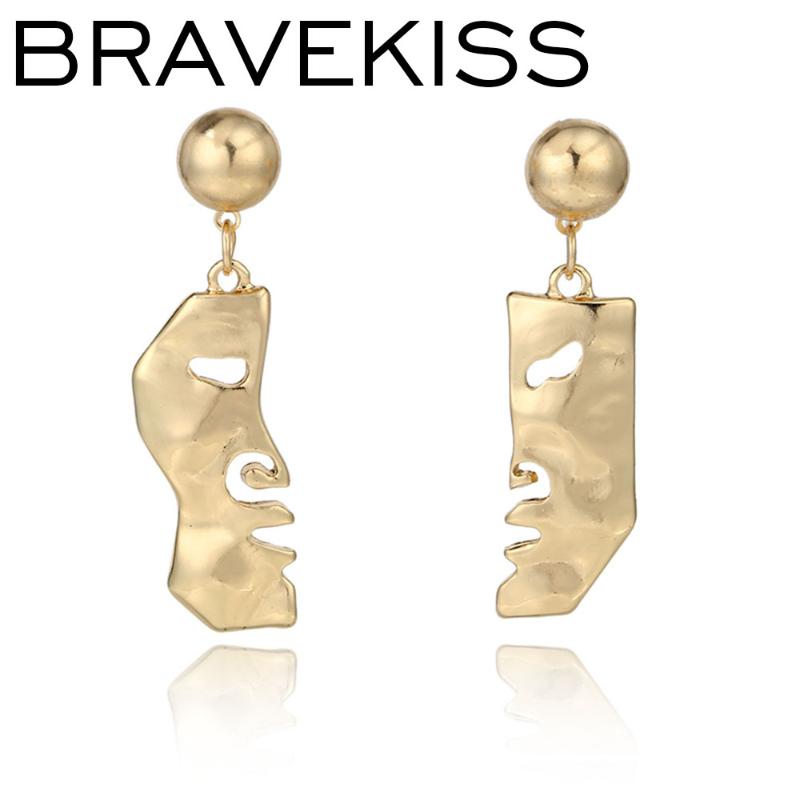 

BRAVEKISS Face Design Earring Fashion Gold Abstract Stud Earrings For Women Gifts Personality Punk Style Ear Accessories BPE1223