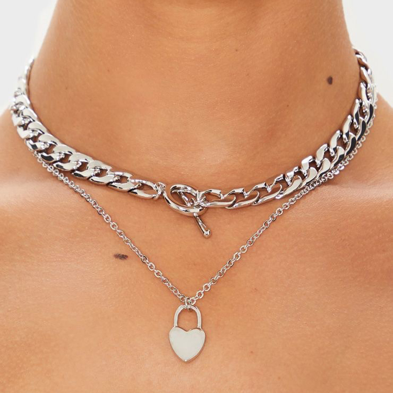 

Bohemian Silver Color Lock Necklace Women Handmade Chain Rhinestone Butterfly Necklace Ladies Jewelry