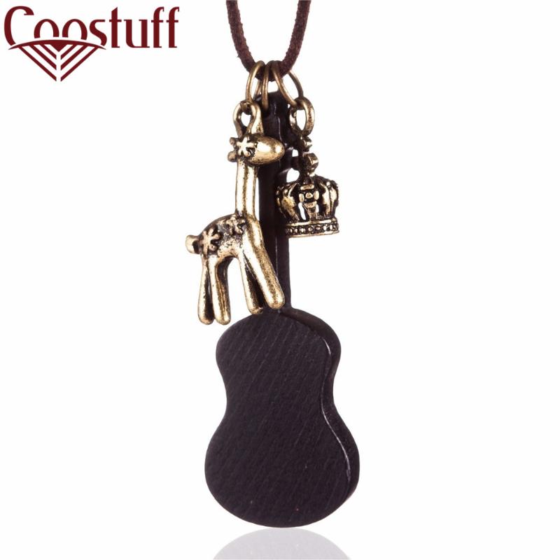 

Jewelry for Women Wood Guitar Giraffe Pendant Long Necklace Child Suspension Rope Chain Jewellery Chokers Vintage jewellery 2020