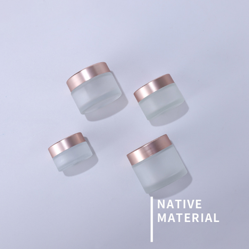 

Best Selling Frost Glass Cosmetic Bottle Set Skincare Travel Bottle Eyes Cream Bottle with Frosted Rose Gold Cap