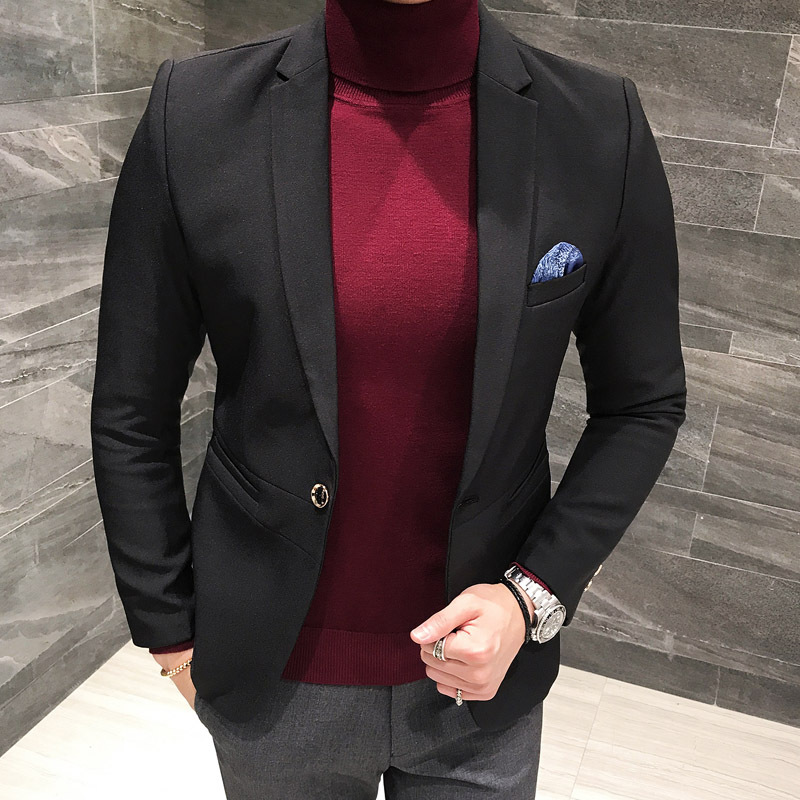 

New Style Autumn Clothing Small Suit Men Korean-style Solid Color Suit Men's Popular Large Size Coat, Wine red