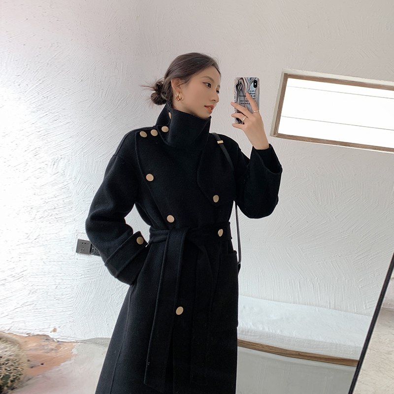 

New Autumn Spring Wool Coat Female Elegant Ladies Woolen Jacket Women Vintage Belt Blend Coats Manteau Femme Hiver 2020 18195, Green
