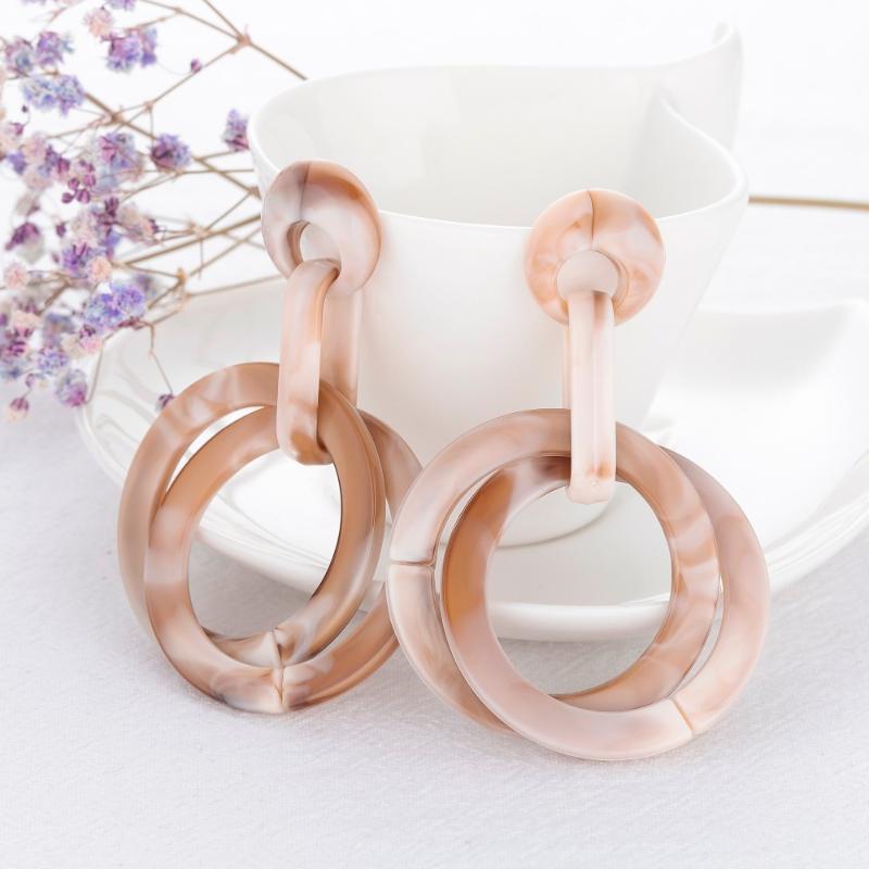 

New Fashion Geometric Round Acrylic Long Dangle Earrings Women Vintage Brown Resin Pendent Statement Drop Earring Party Jewelry