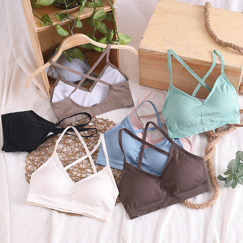 

Female Sports Bra Ribbed Breast Wrap Anti-glare Tube Top Women Sports Yoga Bras Fitness Cross Beautiful Back Tops Underwear BH, Black