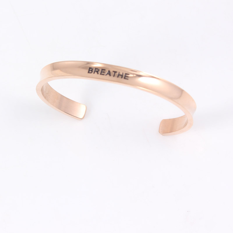 

316L Stainless Steel Engraved Breathe Positive Inspirational Quote Cuff Mantra Bracelet Bangle For Gift