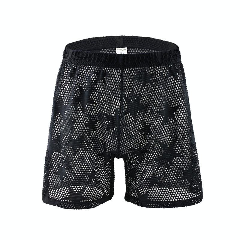 

Breathable Boxers Solid Men Cool Underpant U Convex Design Underwear Mesh Hollow Out Sexy Boxer Trunks Low Waist Boxers, Black