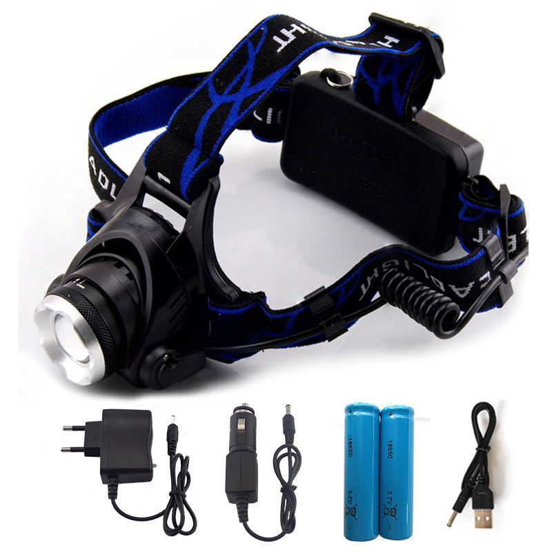 

LED XM-L T6 Headlamp 6000Lm Headlight Rechargeable Head Light Lamp+ 2*18560 Battery + Charger +Car Charger + USB Cable