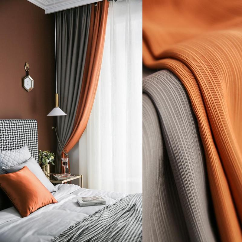 

Custom curtains Nordic Simple livingroom orange coffee shading Texture bedroom blackout curtain tulle valance drape M858, Tulle sheer
